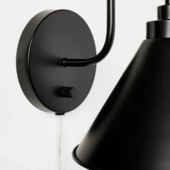 Curved Neck Wall Sconce With Metal Shade Black - Threshold™ Designed With Studio McGee: Modern Plug-In, ETL Listed, Cone-Shape 7 Curved Neck Wall Sconce With Metal Shade Black - Threshold™ Designed With Studio McGee: Modern Plug-In, ETL Listed, Cone-Shape -Threshold GUEST 05452913 7b4c 4d75 a23f 38c1872afcdb