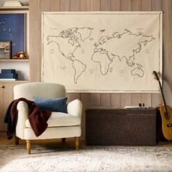 72"x48" World Map Linen Wall Tapestry - Threshold™ Designed With Studio McGee
