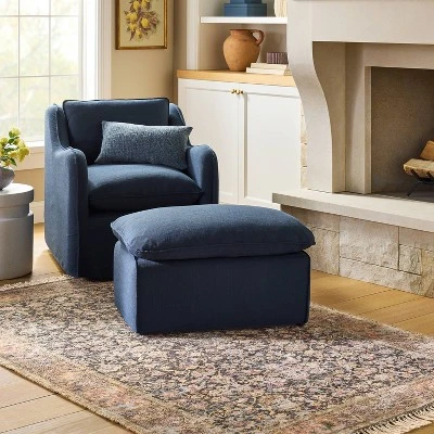 Slipcover Ottoman Blue - Threshold™ Designed With Studio McGee 3 Slipcover Ottoman Blue - Threshold™ Designed With Studio McGee