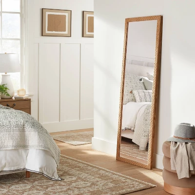22" X 65" Woven Check Full Length Mirror Natural - Threshold™ Designed With Studio McGee 3 22" X 65" Woven Check Full Length Mirror Natural - Threshold™ Designed With Studio McGee