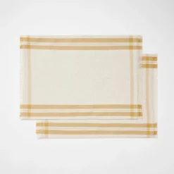2pk Basket Tan Plaid Placemats - Threshold™ Designed With Studio McGee: Cotton & Linen, Rectangle, Machine Washable -Threshold GUEST 3573fc62 2d49 4341 9830 d3e686f80f8b