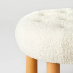 Kessler Round Tufted Faux Shearling Ottoman With Wood Legs Cream - Threshold™ Designed With Studio McGee -Threshold GUEST 3b1d6757 dc2a 4c3b aa94 b7ae3aa27955