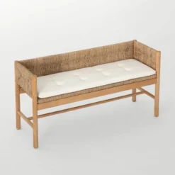 Elden Wood Bench With Woven Back And Loose Cushion Seat - Threshold™ Designed With Studio McGee 12 Elden Wood Bench With Woven Back And Loose Cushion Seat - Threshold™ Designed With Studio McGee -Threshold GUEST 512a58d0 258b 4cd4 8401 add11f70e81d