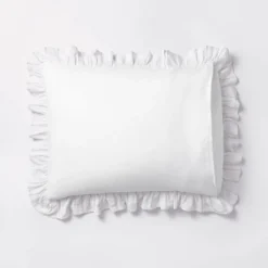 Yarn Dye Stripe With Ruffle Duvet Cover & Sham Set White/Khaki - Threshold™ With Studio McGee -Threshold GUEST 616f2268 007e 463c 897d b87912b75329