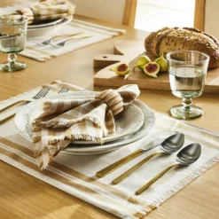 4pk Basket Tan Gingham Napkins - Threshold™ Designed With Studio McGee: Cotton & Linen, Classic Check, Kitchen Textiles