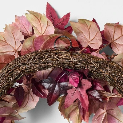 24" Mixed Leaf Artificial Fall Wreath Red - Threshold™ Designed With Studio McGee 5 24" Mixed Leaf Artificial Fall Wreath Red - Threshold™ Designed With Studio McGee - Image 3