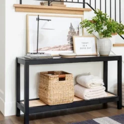 Console Table With Woven Rattan Shelf Black - Threshold™ Designed With Studio McGee 18 Console Table With Woven Rattan Shelf Black - Threshold™ Designed With Studio McGee -Threshold GUEST 6e7f68b7 50c5 44c5 965d a4d52aa919cd