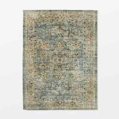 Ledges Digital Floral Print Distressed Persian Rug Green - Threshold™ Designed By Studio McGee 7 Ledges Digital Floral Print Distressed Persian Rug Green - Threshold™ Designed By Studio McGee - Image 5
