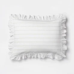 Yarn Dye Stripe With Ruffle Duvet Cover & Sham Set White/Khaki - Threshold™ With Studio McGee -Threshold GUEST 8ae0a0d9 77f1 4e60 9388 e2b6b75923c8