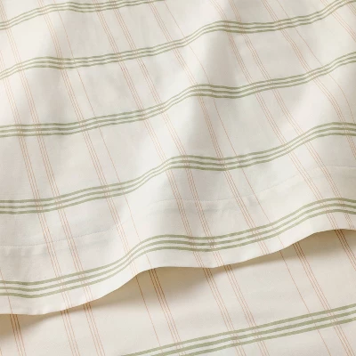300 Thread Count Scalloped Edge Plaid Sheet Set Cream/Green- Threshold™ Designed With Studio McGee 4 300 Thread Count Scalloped Edge Plaid Sheet Set Cream/Green- Threshold™ Designed With Studio McGee - Image 2