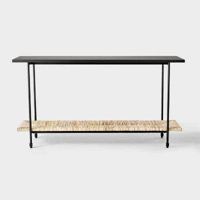 Metal And Rush Weave Top Console Table Black - Threshold™ Designed With Studio McGee: Mahogany Frame, Square Entryway Table 4 Metal And Rush Weave Top Console Table Black - Threshold™ Designed With Studio McGee: Mahogany Frame, Square Entryway Table - Image 2