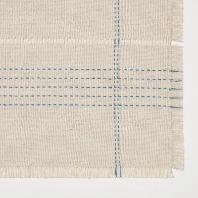 20"x90" Natural Leno Weave Table Runner With Blue Accent - Threshold™ Designed With Studio McGee: Cotton Linen, Plaid, Spring 4 20"x90" Natural Leno Weave Table Runner With Blue Accent - Threshold™ Designed With Studio McGee: Cotton Linen, Plaid, Spring - Image 2